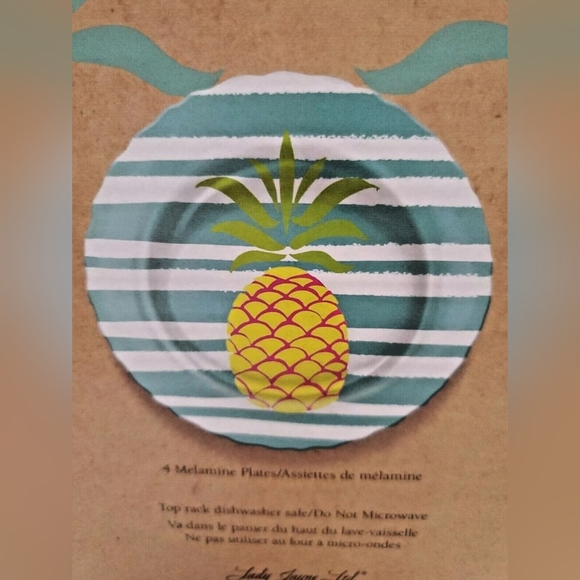 4 Pc Set Lady Jayne Ltd Punch Studio Pineapple Melamine Salad Plates New - Picture 3 of 4
